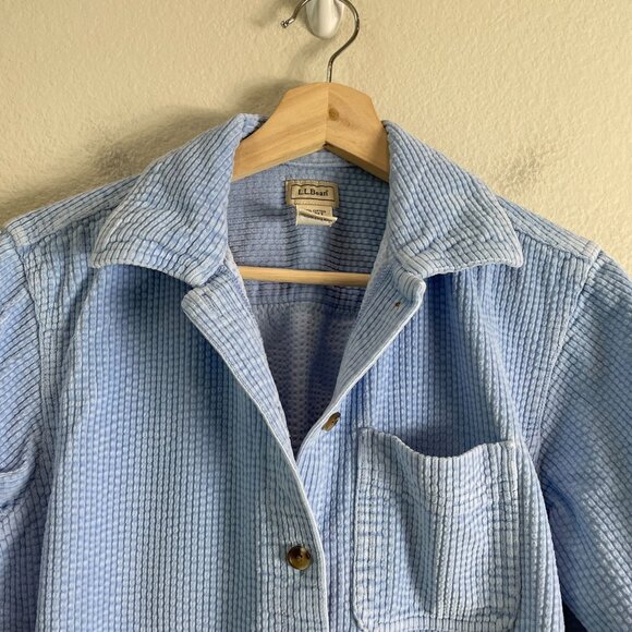LL Bean Womens XS Petite Blue Wide Wale Comfort Corduroy Button Up Shirt - Picture 7 of 8